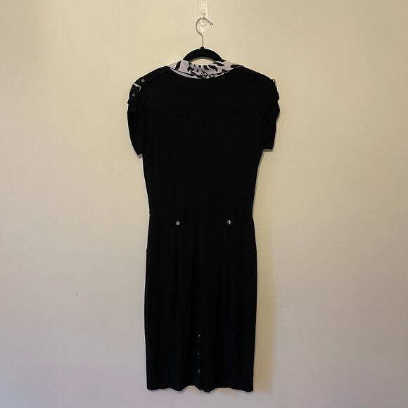 Cache 8 black leopard animal print midi dress fitted pencil short sleeve gaudy - Picture 5 of 7